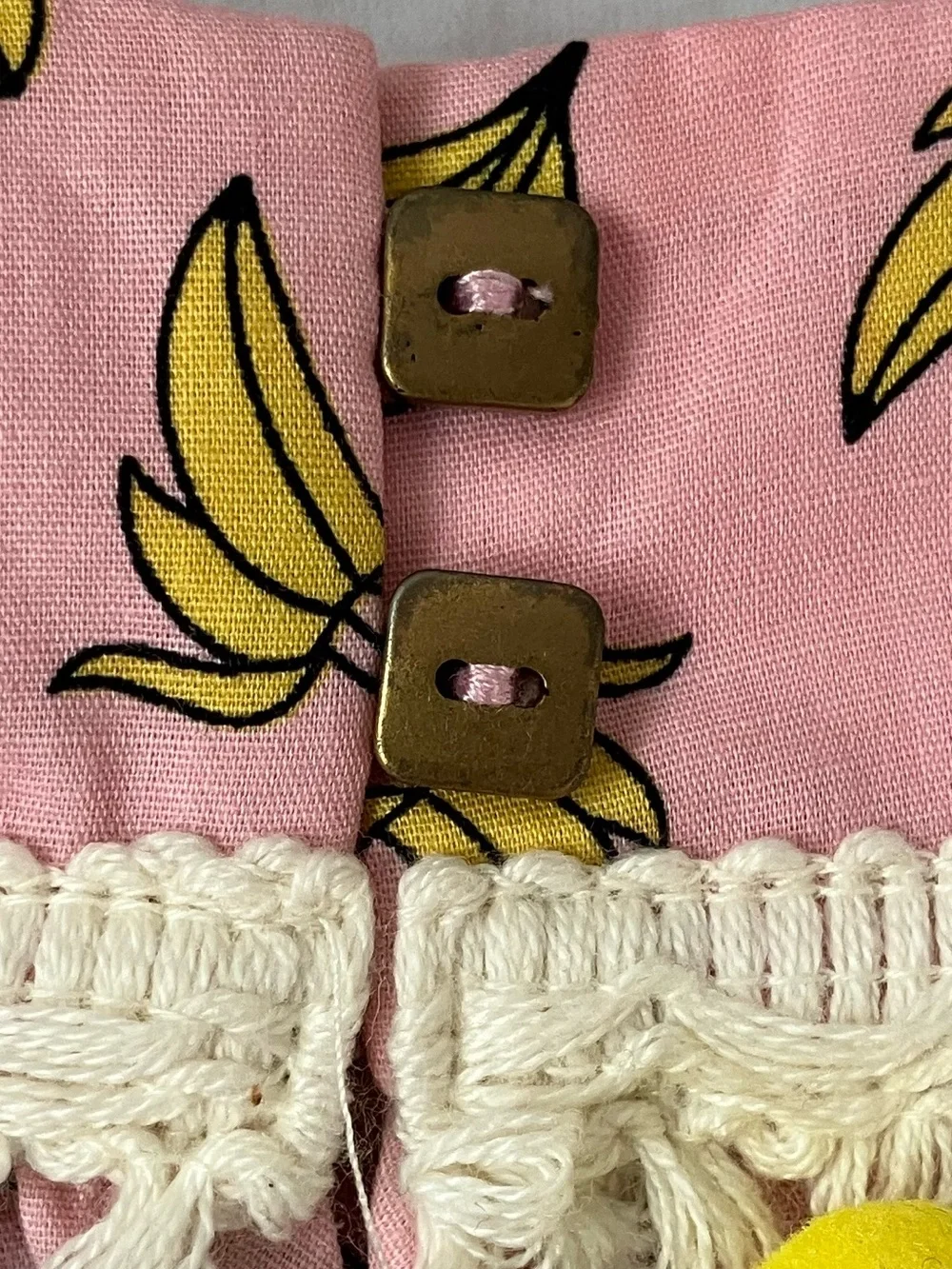 Peas and Queues Banana Print Dress with Pom Pom Trim - Size 7
